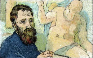Drucke von Ein Porträt des Michelangelo Buonarroti, eines italienischen Renaissance-Malers Michelangelo Buonarroti Drucke: Michelangelo Buonarroti, italienischer Renaissancemaler, 1936 (Chromolithografie)