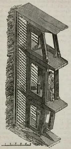 London Underground History Drucke: Scaffolding for tunnel drilling under Thames bed from Rotherhite to Wapping
