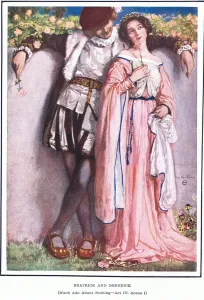 Beatrice und Benedick (Much Ado About Nothing), 1920er Jahre (Farbdruck Lithographie)