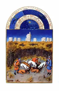 Darstellung des Monats Dezember aus Les Tres Riches Heures du Duc de Berry, 15. Jahrhundert (Manuskript).