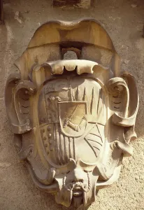 Sicily Architecture Drucke: Coat of arms of Castle of Spadafora, Spadafora, Sicily, Italy