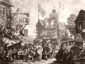 Drucke von XJF397625 Südwark Fair, 1733 (Glyptik) von Hogarth William (1697-1764); Privatbesitz; (add.info.: Die Messe wurde für zwei Wochen im September abgehalten und wurde 1762 aufgehoben ); Englisch William Hogarth Drucke: Südwärt Faire, 1733 (Gravur)