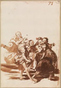 Drucke von BRN12038391 Alte Menschen singen und tanzen, um 1812-1820 (Bleiweiß mit Eisen gallunger auf Graphit unterzeichnung auf antikem Laidpapier) von Goya y Lucientes Francisco Goya Drucke: Alte Leute singen und tanzen