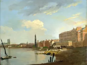 River Thames Landscape Art Drucke: A Study of the Thames with the Final Stages of the Adelphi, 1772 (oil on canvas)