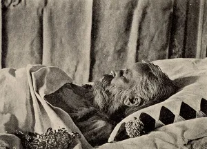 Johannes Brahms (1833-1897) auf seinem Sterbebett.