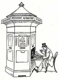French Fine Art Engraving Drucke: Automatic restaurant, 1893 (engraving)