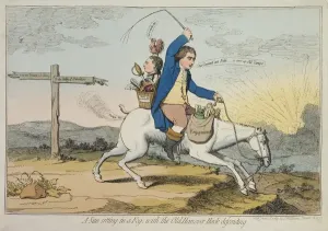 James Gillray Engravings Drucke: A Sun setting in the Fog, with the Old Hanover Hack defending, published by J