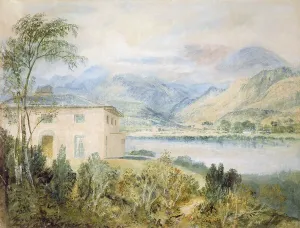 Drucke von FIT58886 Tentschlafstall am Coniston-Wasser von Turner Joseph Mallord William (1775-1851); 50.1x66 cm; Fitzwilliam-Museum der Universität Cambridge, UK; eFitzwilliam Museum; Englisch Aquarellbilder Drucke: Kabinenlodge am Conistongewässer aus dem Jahr 1818 mit Wasserzeichen und Körper auf Graupapier