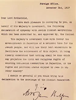 World War One History Drucke: Copy of the Balfour Declaration