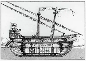 Transportation Mode History Drucke: Crossing ship seen in section, according to data from the Contractus Navigii