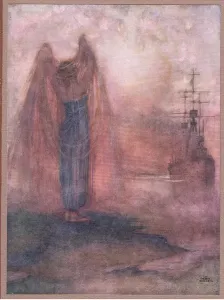 Vintage Engravings For Sale Drucke: Halifax. Into the mist my guardian prows put forth (litho)