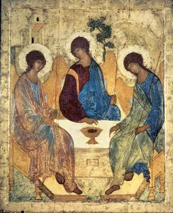 Die Heilige Dreifaltigkeit, um die Jahrhunderte 1400er (Tempera auf Holztafel) (für Kopie siehe Nr. 40956)