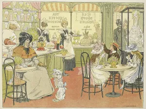 Victorian Era Family Life Drucke: Inside a cafe