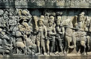 Buddhist Stupa Structure Drucke: Java - Borabodur. Stupa, c.AD 750-850, relief. Scene from a sutra