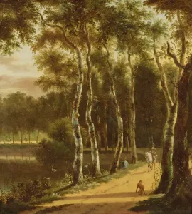 Silver Birch Forest Scene Drucke: An Avenue of Birches Beside a River