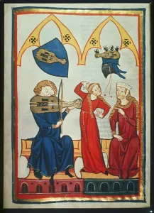 Medieval Music Drucke: Fiddler from the Codex Manesse, c. 1300-40 (parchment)