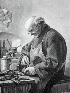 Shoemaker Workshop Drucke: shoemaker in his workshop