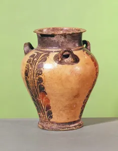 Ancient Greek Artefact Drucke: Small pithos with a stylised leaf pattern, 1500-1400 BC (ceramic)