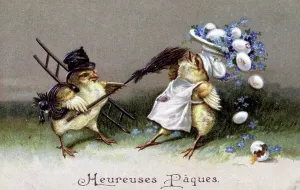Easter Postcard Drucke: Chicks and eggs for Easter, c.1900 (postcard)