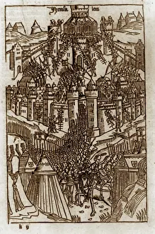 Siege Of Jerusalem Drucke: Siege of Jerusalem by Crusaders, 1099 Published ca. 1486. woodcut