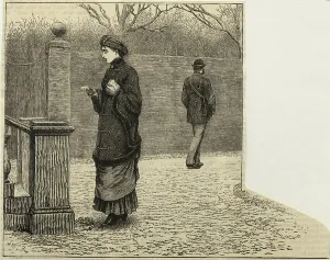 Communication In The Past Drucke: 19th century lady looking at postmark