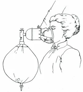 Verwenden Sie Gas und Äther bei einem Patienten im sitzenden Zustand mit Clovers Gerät. Von R.J. Probyn-Williams: Eine praktische Anleitung zur Verabreichung von Betäubungsstoffen in London 1901