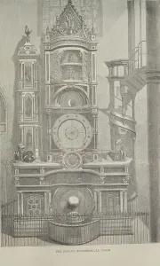 Roman Catholic Cathedrals Drucke: Astronomical Clock, 1870 (engraving)