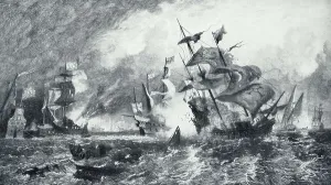 Angriff auf die Flotte vor Gravelines (Radierung)