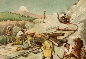 American Railroad History Drucke: Bandits ambushing train