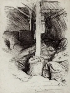 Charcoal On Paper Artwork Drucke: Barn interior (charcoal on paper)