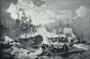 Maritime Transportation Art Drucke: Battle of Camperdown, 1797 (line engraving)