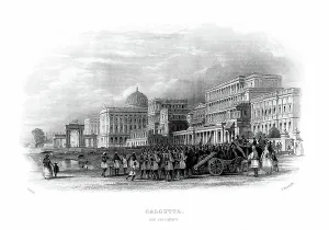 Mid 19th Century Art Drucke: British troops parading on the Esplanade