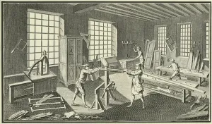 Woodworking Techniques Drucke: The Cabinetmaker's workshop. From Encyclopedie, Paris, c1751