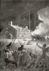 Black And White Historical Illustration Drucke: Capture of Brookfield, Massachusetts