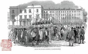British Police History Drucke: Chartists processing from the mass meeting on Kennington Common towards Blackfriars Bridge