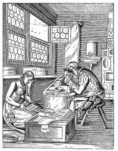Jost Amman Artwork Drucke: The Clasp Maker's Workshop. By Jost Amman, 16th century (woodcut)