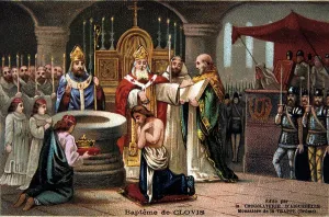 Chromolithograph Art History Drucke: Clovis (c466-511) first King of the Franks