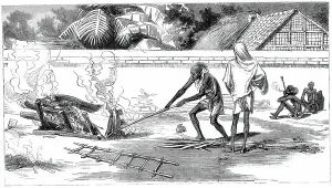 Verbrennung der Toten in Kalkutta (Indien). Holzschnitt, London 1882