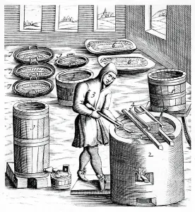 Food Preservation Methods Drucke: Crystallization of Saltpetre (Nitre, Potassium Nitrate, or KN03, 1574 (engraving)