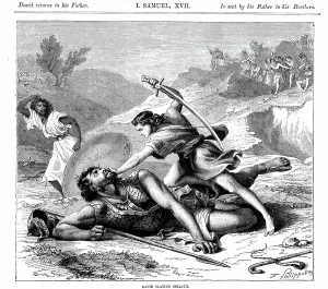 Ancient Israelite History Drucke: David slaying the Philistine giant Goliath