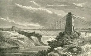 Civil Engineering History Drucke: Depiction of Niagara Bridge. 19th century (engraving)