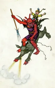 Der Teufel (der Krampus oder der Bogge) um 1910-1920 (Postkarte)