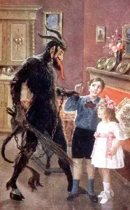 Hungarian Fine Art Drucke: The Devil who kidnaps bad children, early 20th century (postcard)