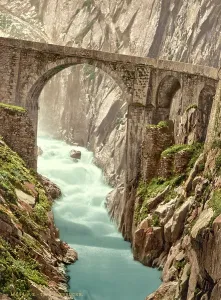 Europe River Landscapes Drucke: Devil's Bridge, Andermatt, Switzerland