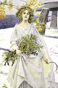 Historic French Illustration Drucke: A druid picking mistletoe, c.1900 (illustration)
