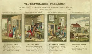 Social Commentary Art Drucke: The drunkard's progress, or the direct road to poverty, 1835