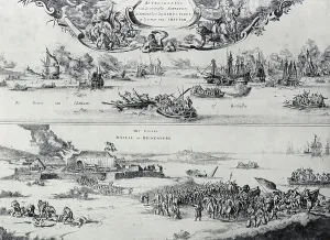 The Netherlands Art History Drucke: The Dutch attack on the Medway (etching)