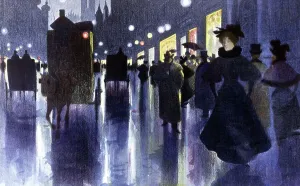 Historical German Architecture Drucke: Electric lighting at nightfall in Berlin, early 20th century (illustration)