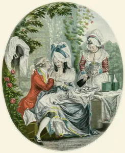French Fine Art 19th Century Drucke: Feast of the Lovers, after a work by Le Clerc
