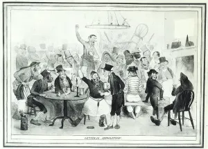 General Association': Eine Gewerkschaftsversammlung, die in Thomas Macleans Karikaturen in einer unsympathischen Weise dargestellt wird, veröffentlicht London, 1830er Jahre.